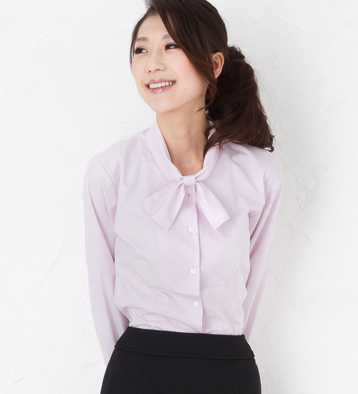 17号・19号 事務服 長袖ブラウス ボウタイ レディース U8124 UNILADY リボン オフィスウェア 仕事服  無地 制服 ユニフォーム 17号・19号 事務服 長袖ブラウス ボウタイ レディース U8124