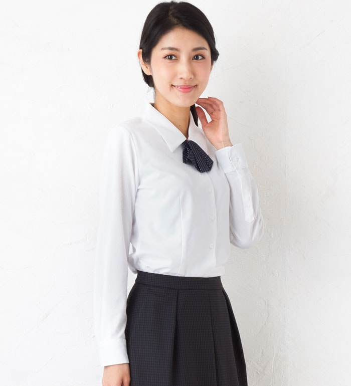 ドットリボンが大人可愛いノーアイロンの長袖ブラウス レディース  事務服 オフィス制服