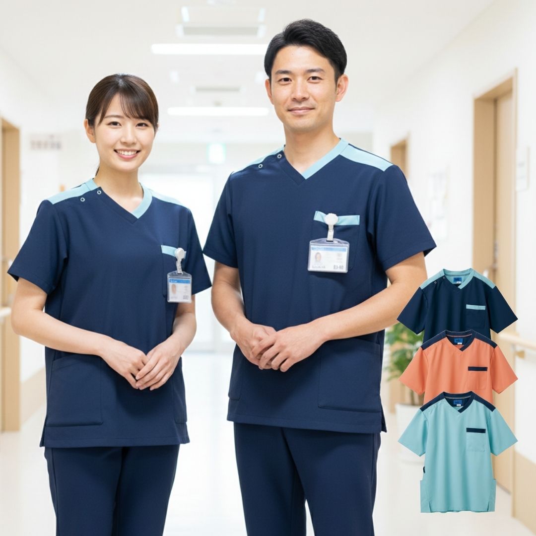 スクラブ Tシャツ 半袖 ニット レディース メンズ ユニセックス 介護 ユニフォーム ポケット付き 白衣 制服 春 夏 秋 冬 春夏 秋冬 介護しやすい 2025AW