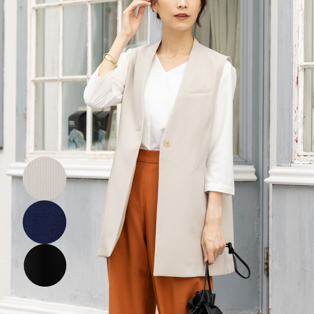 JANE PACKER ベスト ロング レディース 事務服 オフィス 制服 春 夏 秋 冬 春夏 秋冬 ストレッチ 抗菌 消臭 防汚 抗ウイルス ジェーン・パッカー 2024SS