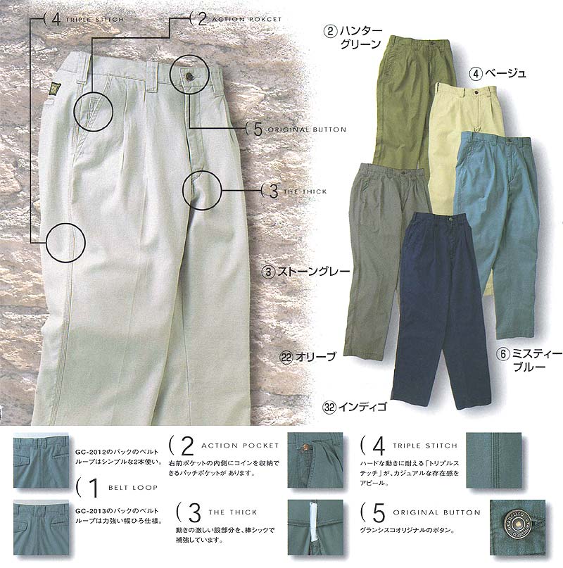 GRANCISCO グランシスコ  タカヤ商事 GC2012 ツータックパンツ 春夏用   作業服 作業着