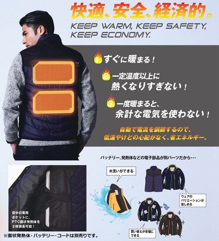 雷神服 BO31950 防寒 ベスト 発熱体対応 単品 メンズ レディース 秋冬 作業服 作業着 インナーベスト 返品不可