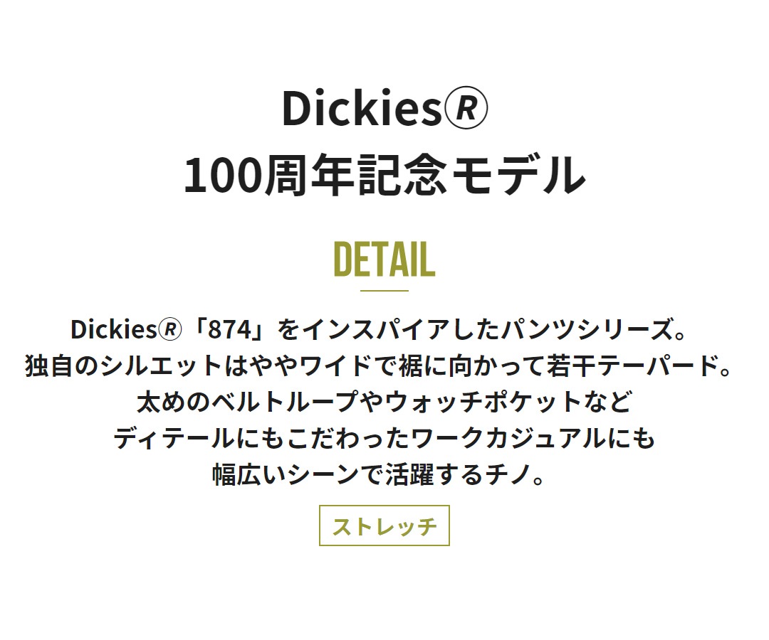 Dickies ディッキーズ D2875 カーゴパンツ ノータック ストレッチ メンズ レディース 春秋冬 作業服 作業着 ズボン 100周年記念モデル オールドスタイル
