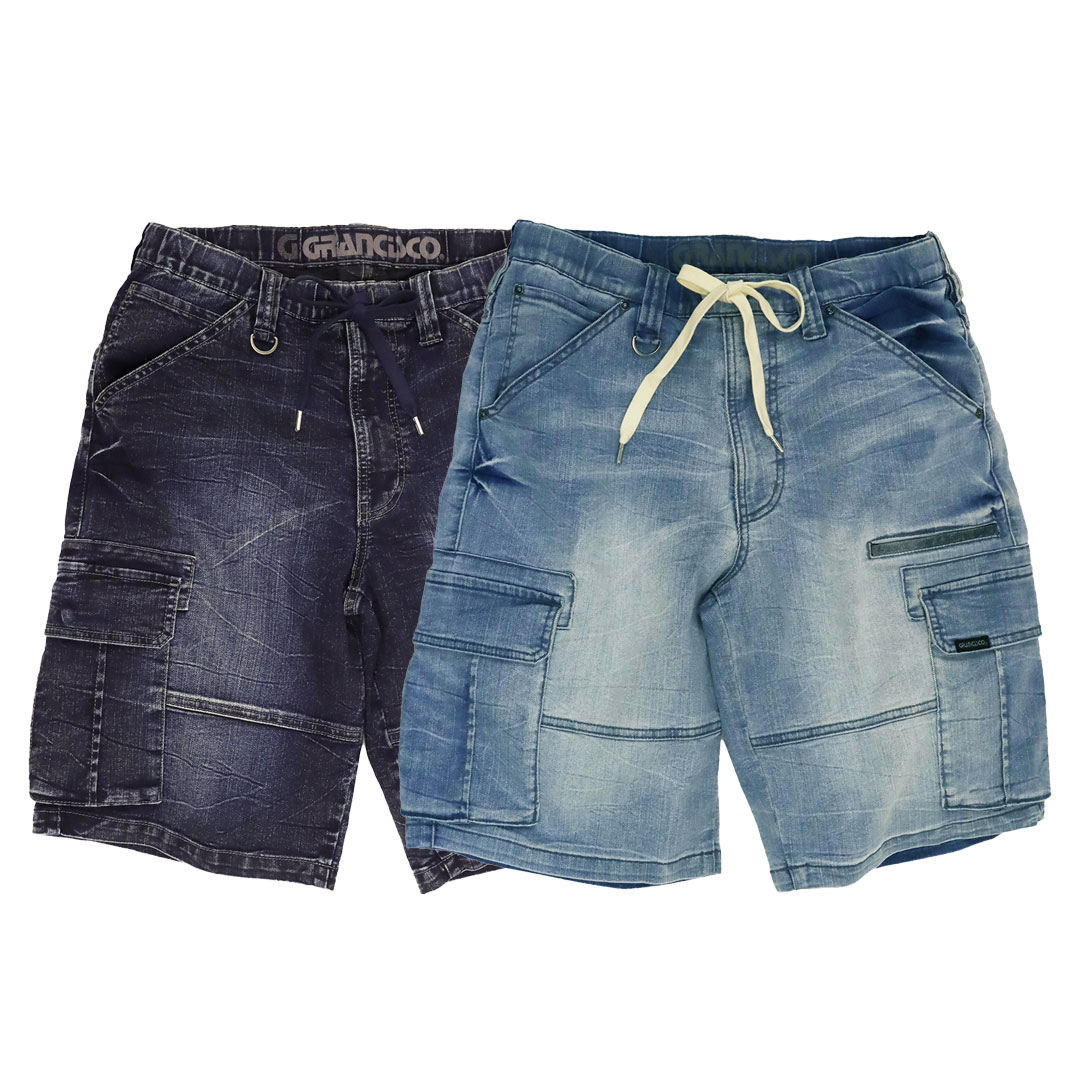 GCS733 デニム ショート カーゴ パンツ グランシスコ ストレッチ メンズ 春夏 作業服 作業着 ジーンズ ズボン 2025SS