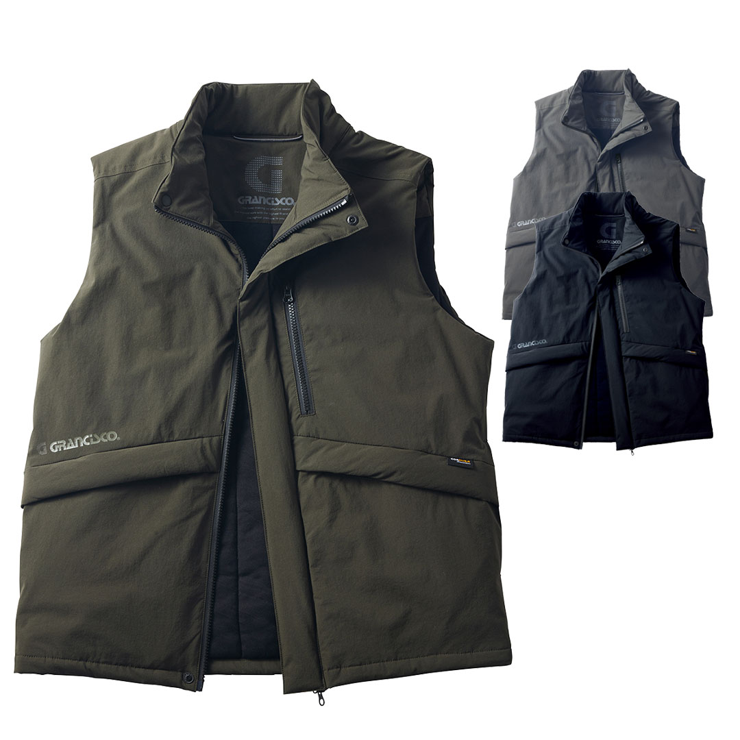GRANCISCO グランシスコ GCW587 防寒 ベスト コーデュラ 高強度 耐摩耗 ストレッチ 撥水 軽量 中綿 メンズ レディース 秋冬 作業服 作業着