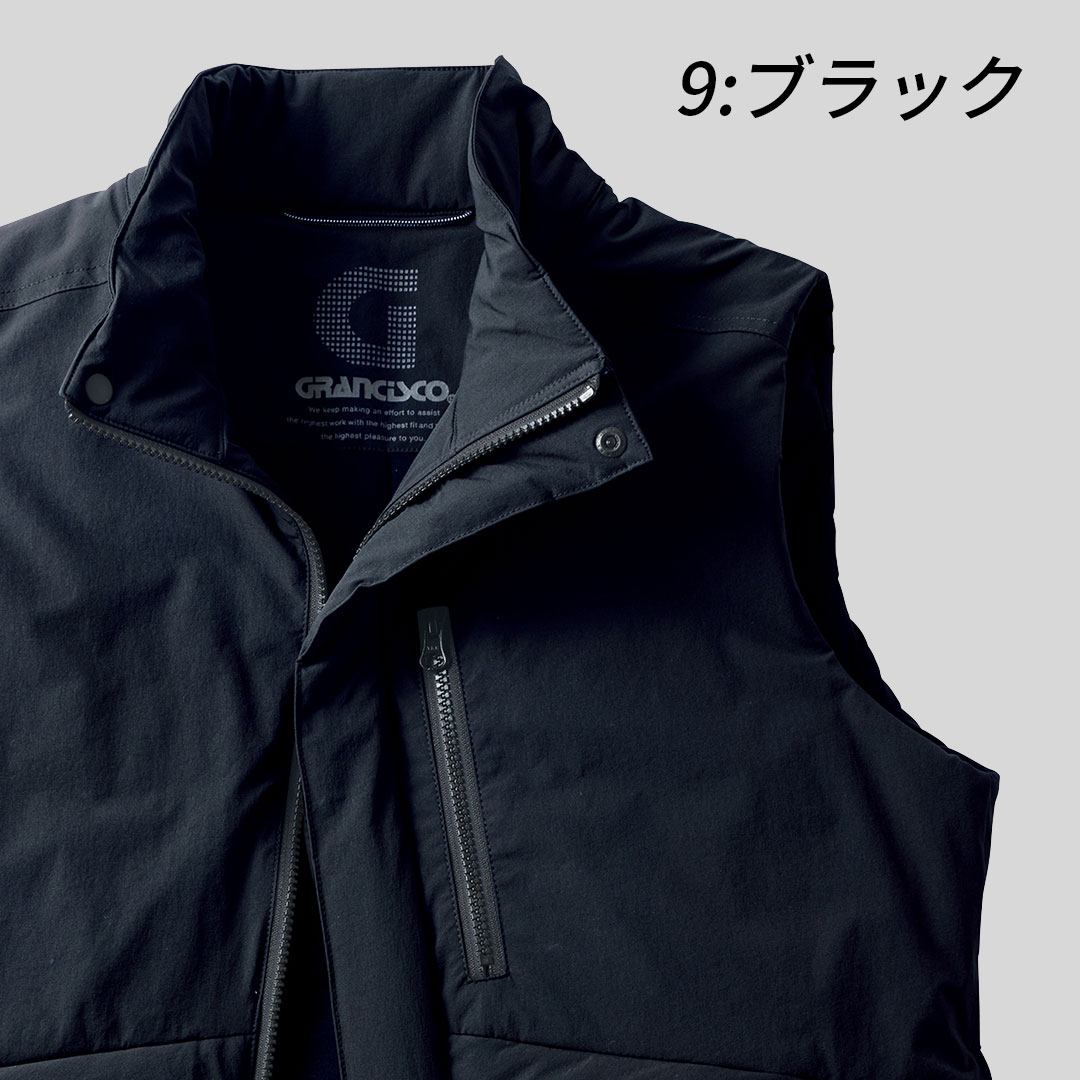 GRANCISCO グランシスコ GCW587 防寒 ベスト コーデュラ 高強度 耐摩耗 ストレッチ 撥水 軽量 中綿 メンズ レディース 秋冬 作業服 作業着