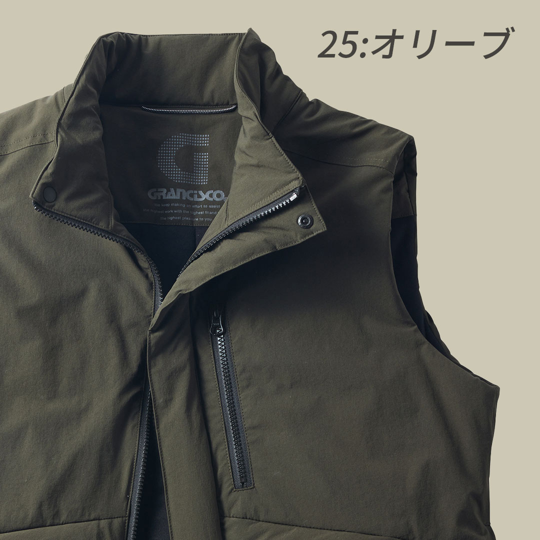 GRANCISCO グランシスコ GCW587 防寒 ベスト コーデュラ 高強度 耐摩耗 ストレッチ 撥水 軽量 中綿 メンズ レディース 秋冬 作業服 作業着