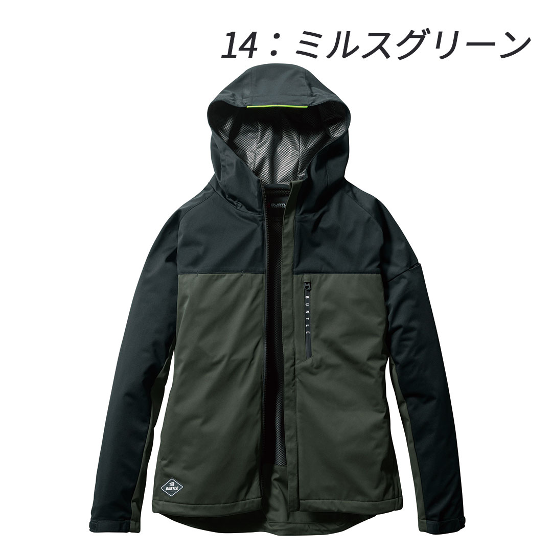 BURTLE バートル 3230 ストレッチ パーカー 軽量 撥水 保温 防風 メンズ レディース 春秋冬 作業服 作業着 バイカラー フーディー