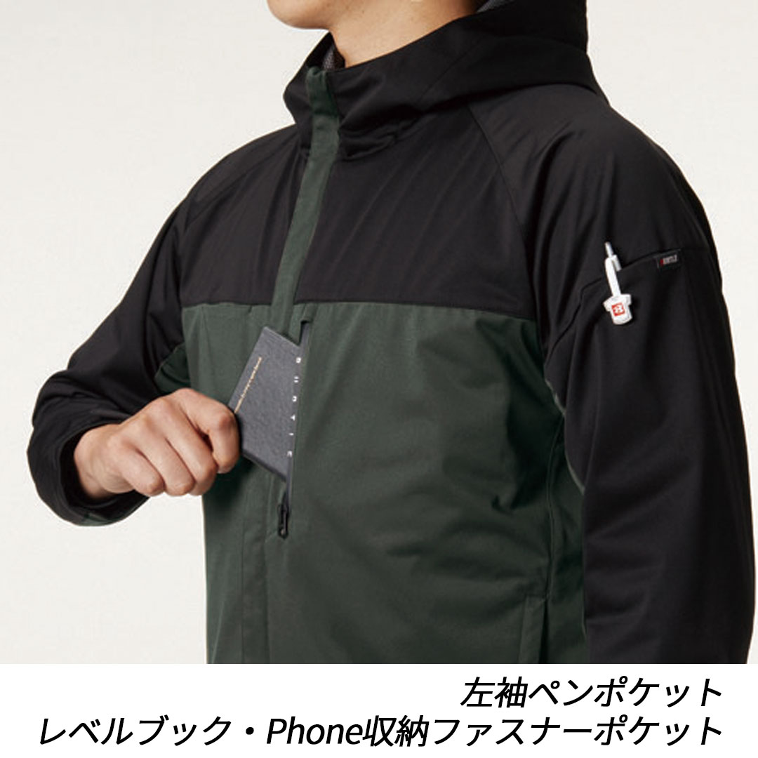 BURTLE バートル 3230 ストレッチ パーカー 軽量 撥水 保温 防風 メンズ レディース 春秋冬 作業服 作業着 バイカラー フーディー