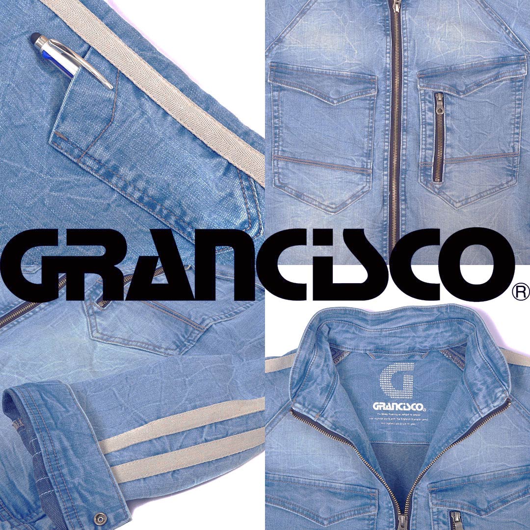 GRANCISCO グランシスコ GCA800 ライン入りデニム長袖ジャケット メンズ 春夏秋 ストレッチ 作業服 作業着 ブルゾン ジャンパー