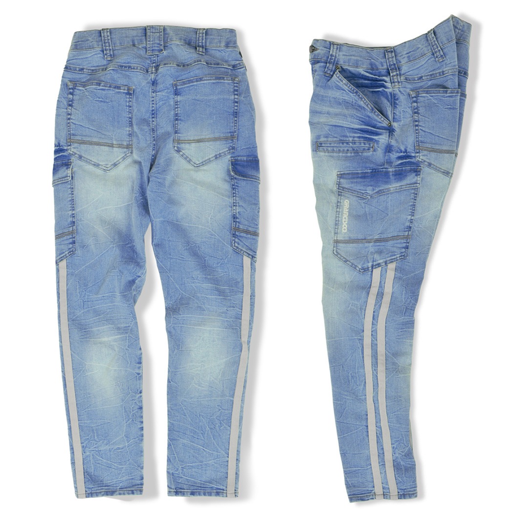 GCA812 カーゴ パンツ デニム グランシスコ メンズ ジーンズ 春 夏 秋 ライン入り ズボン ストレッチ スポーティ スタイリッシュ 作業服 作業着 GRANCISCO タカヤ商事 最強配送 2021SS