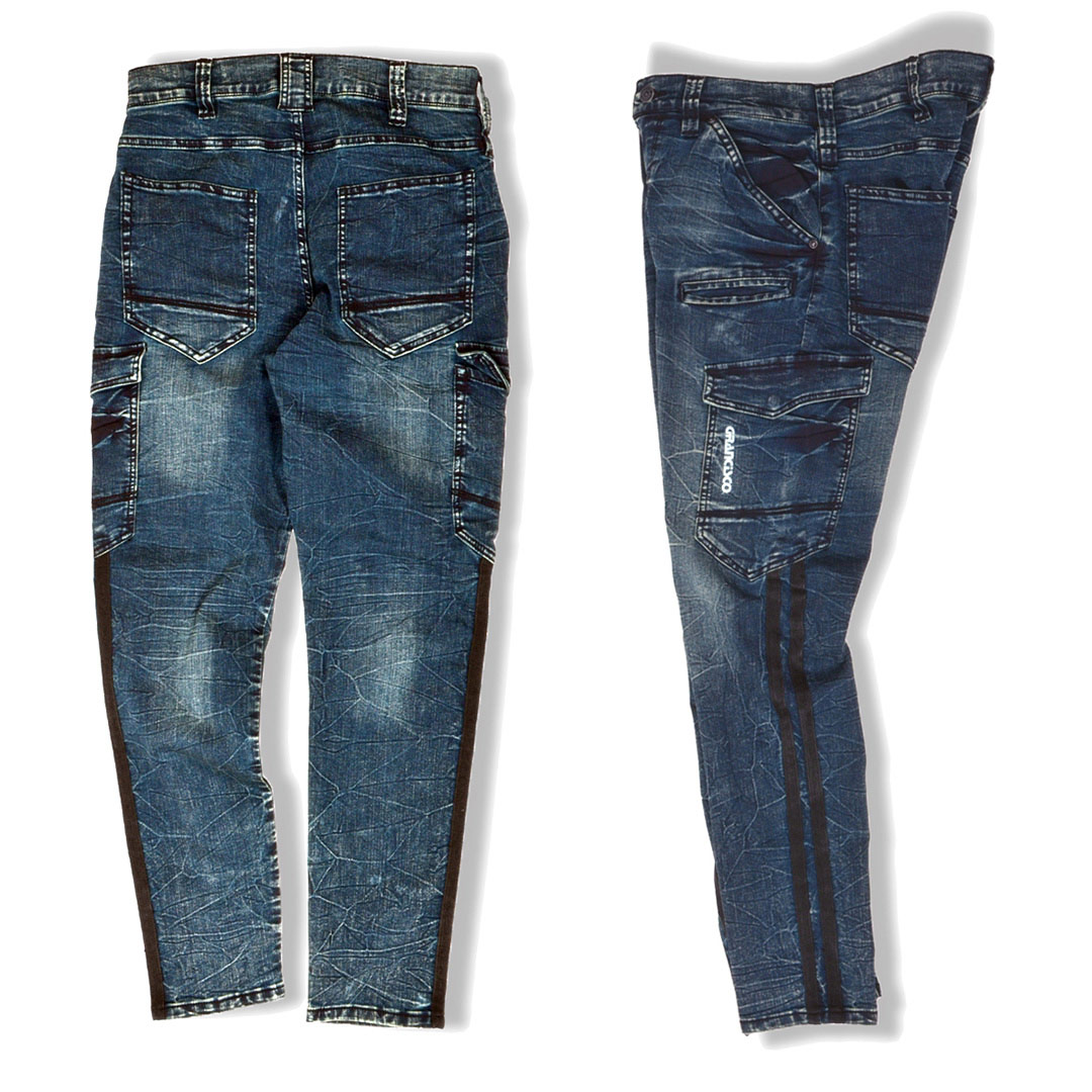 GCA812 カーゴ パンツ デニム グランシスコ メンズ ジーンズ 春 夏 秋 ライン入り ズボン ストレッチ スポーティ スタイリッシュ 作業服 作業着 GRANCISCO タカヤ商事 最強配送 2021SS