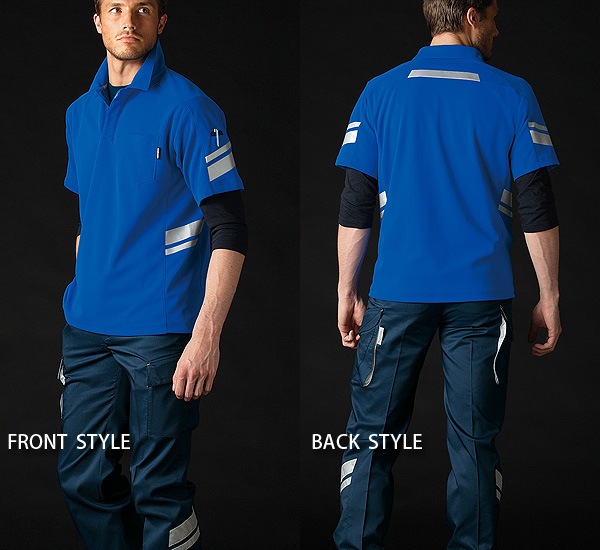 TUN005 反射材付き 半袖 ポロシャツ 高視認 メンズ 春 夏 ハニカム