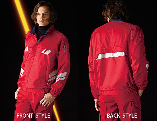 TUN006 反射材付き ウインドブレーカー 高視認 メンズ 春 夏 帯電防止