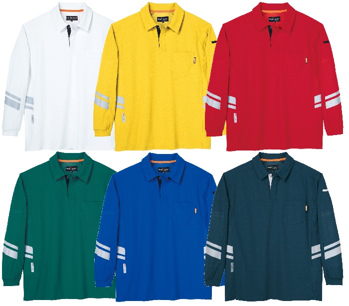 TUN011 反射材付き 長袖 ポロシャツ 高視認 メンズ 春 秋 冬 帯電防止