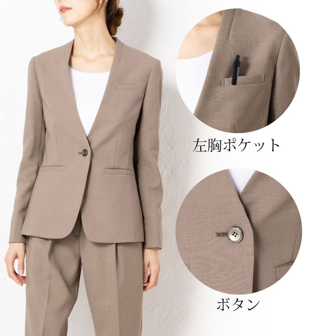 ジャケット ノーカラー レディース 事務服 オフィス 制服 春 秋 冬 秋冬 ストレッチ TioTio 耐久性 かっこいい ウォッシャブル 動きやすい 2024AW