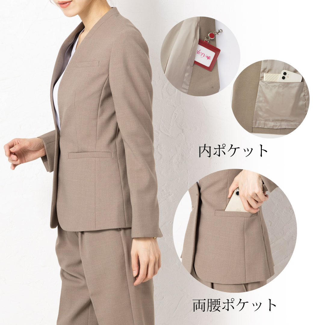ジャケット ノーカラー レディース 事務服 オフィス 制服 春 秋 冬 秋冬 ストレッチ TioTio 耐久性 かっこいい ウォッシャブル 動きやすい 2024AW