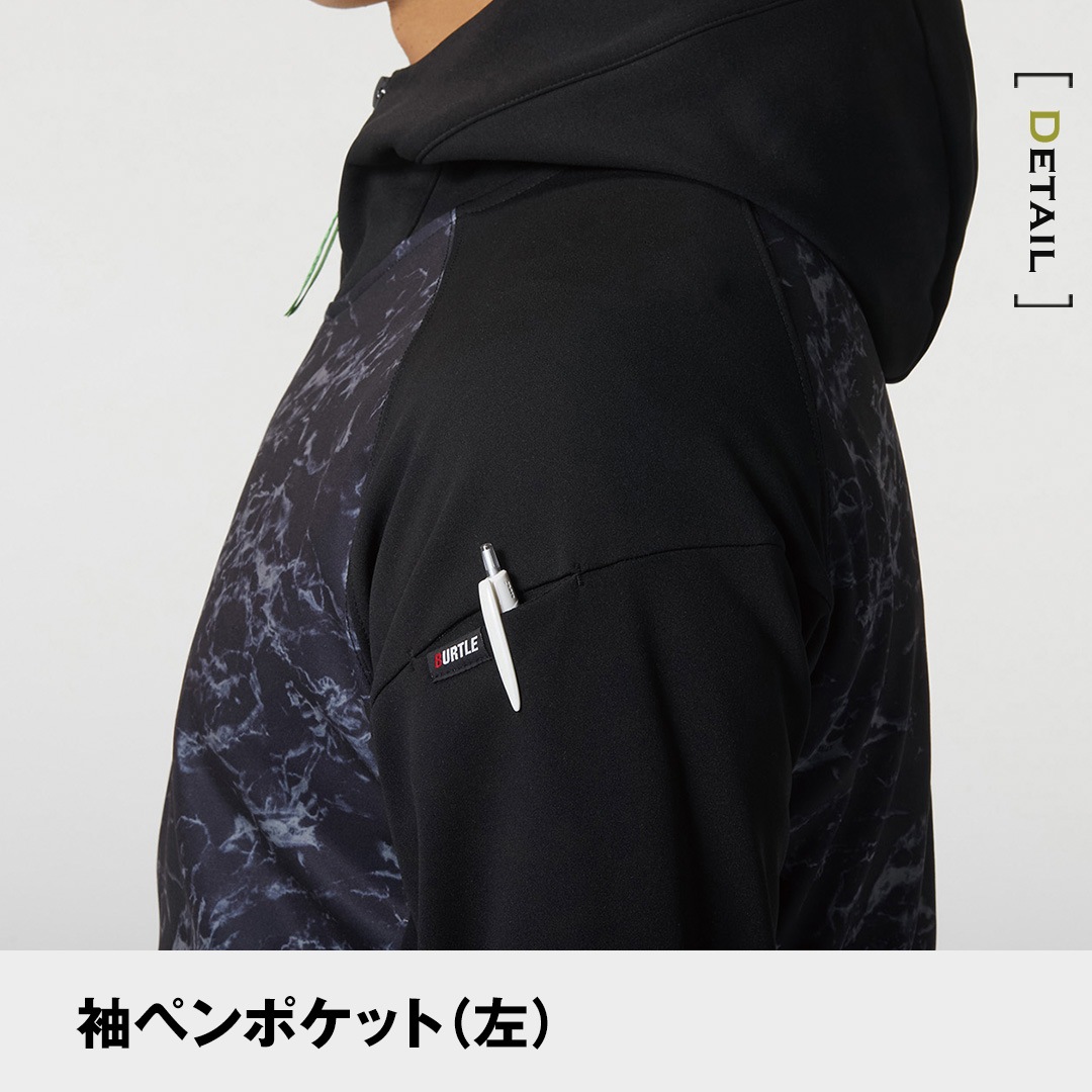 廃番】BURTLE バートル 4079 ハーフジップ フーディ 裏起毛 消臭テープ