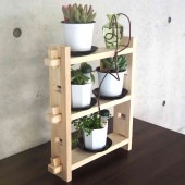 ミニ観葉+多肉植物ディスプレイ&生育棚 自動水やり器付き・木製くさびラックEセット(ミニ観葉2個、多肉植物2個付き)【資材 ／1個売り】|用土肥料・園芸資材