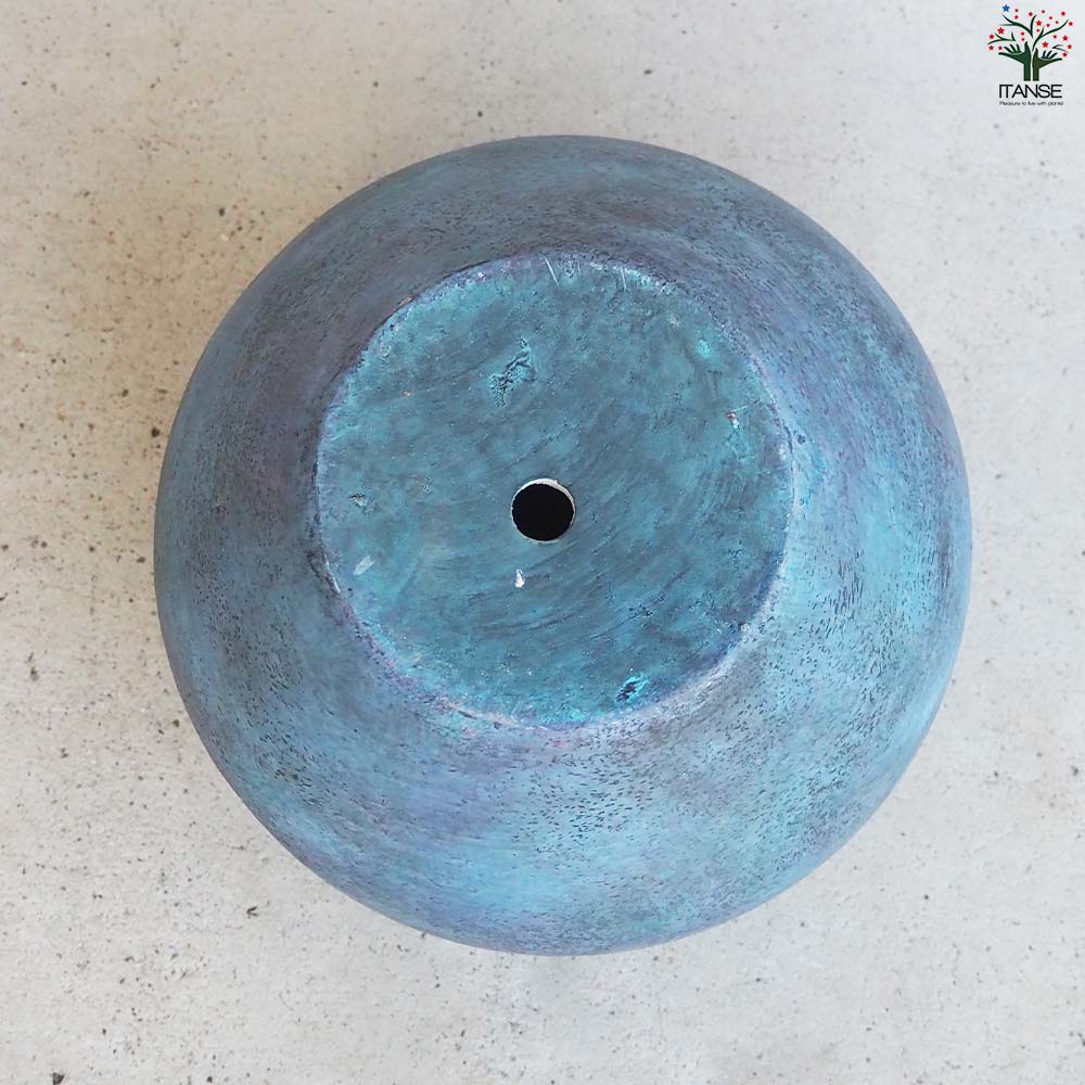 皿付陶器鉢 彩色焼磁 ダークブルー【資材 17cm】｜ 【植物の