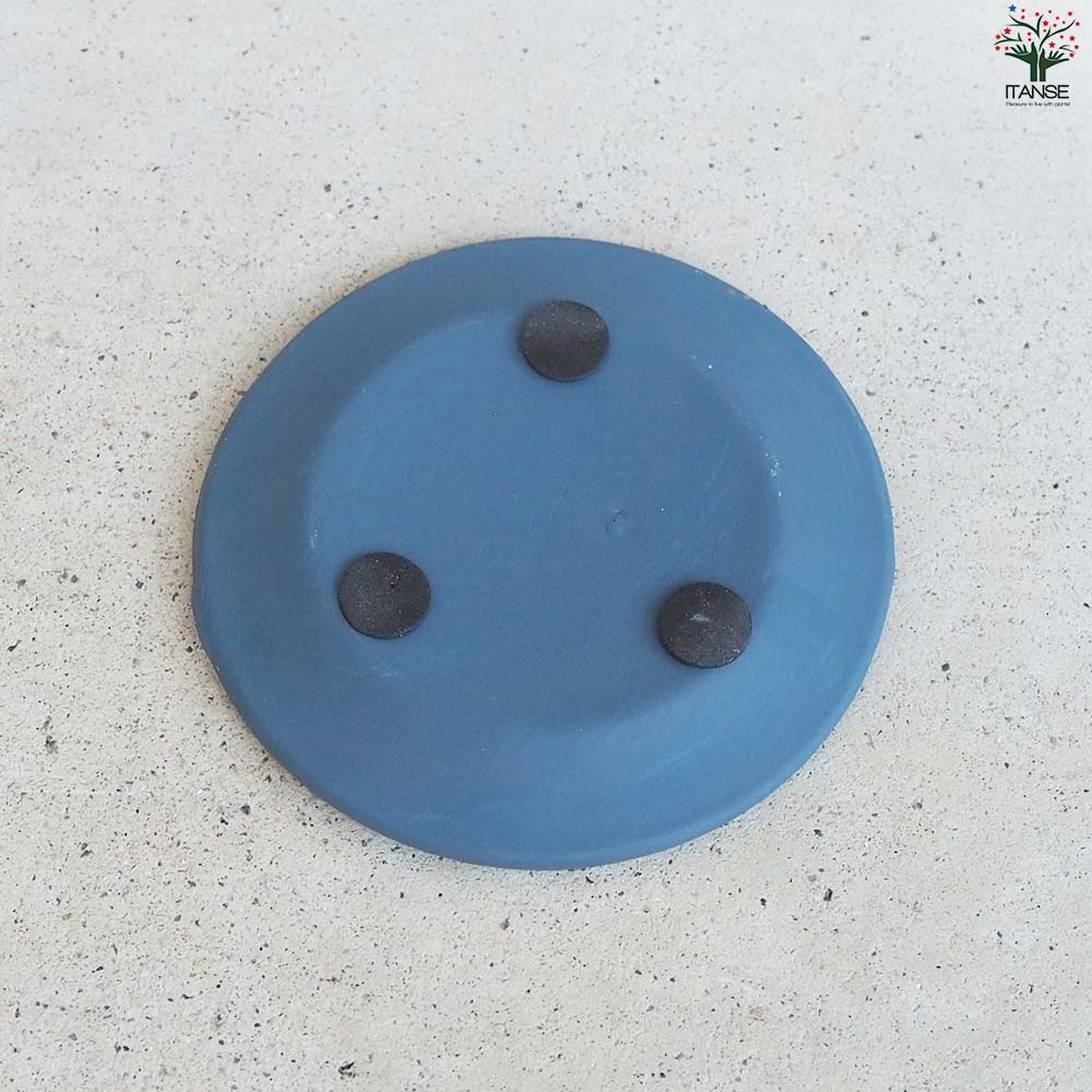 青色陶器 丸形 直径10cm 高さ3cm 皿付陶器鉢 彩色焼磁 ダークブルー【資材 17cm】｜ 【植物の