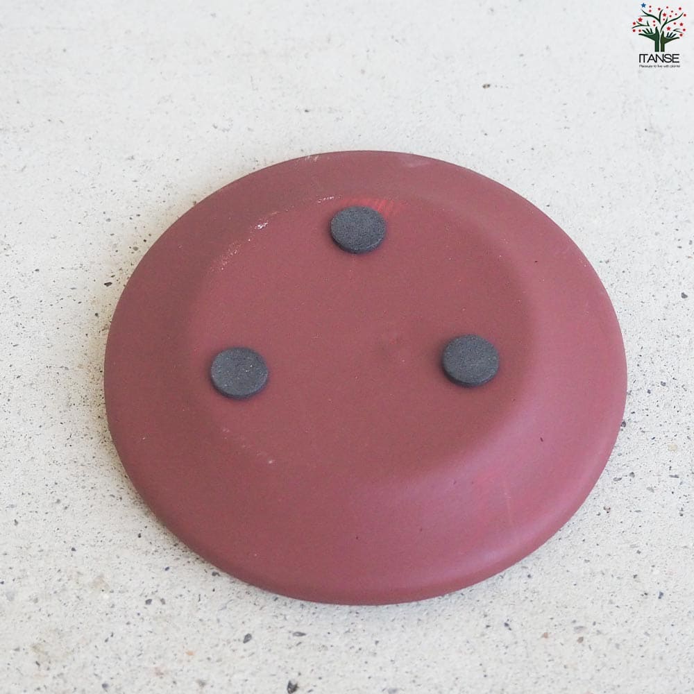 皿付陶器鉢 彩色焼磁 レッド【資材 10cm】｜ 【植物のITANSE