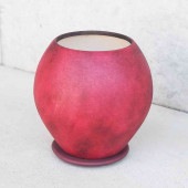 皿付陶器鉢 彩色焼磁 ダークレッド【資材 17cm】|用土肥料・園芸資材