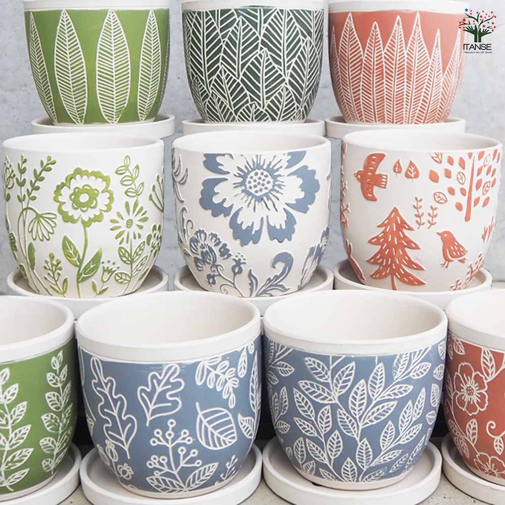 陶器鉢 ニューセラ リーフ B セラミックポット グリーン 【陶器鉢 ／1