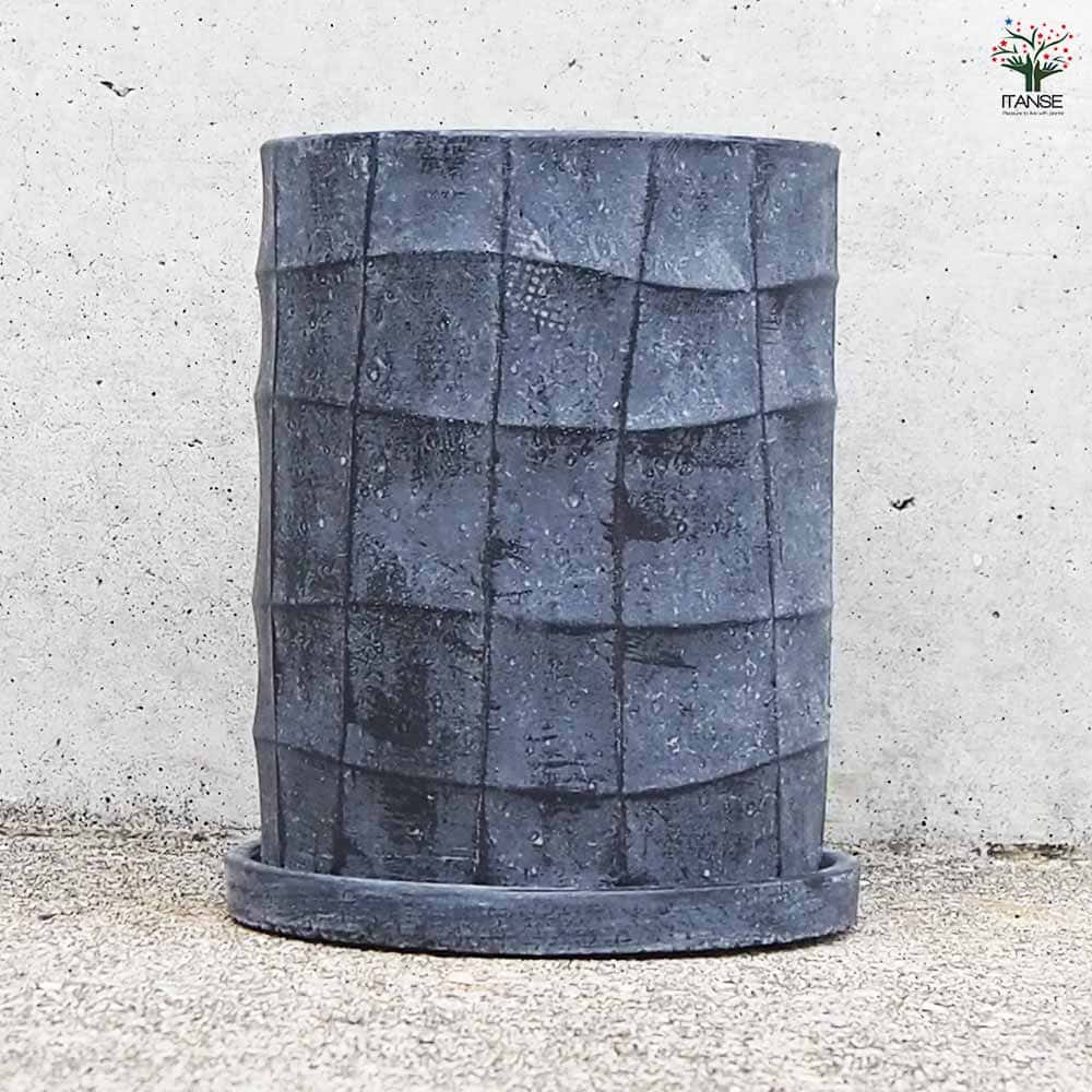 陶器鉢 ルビエカロ ロング ブラック(受皿付き)【陶器鉢 Mサイズ／1個