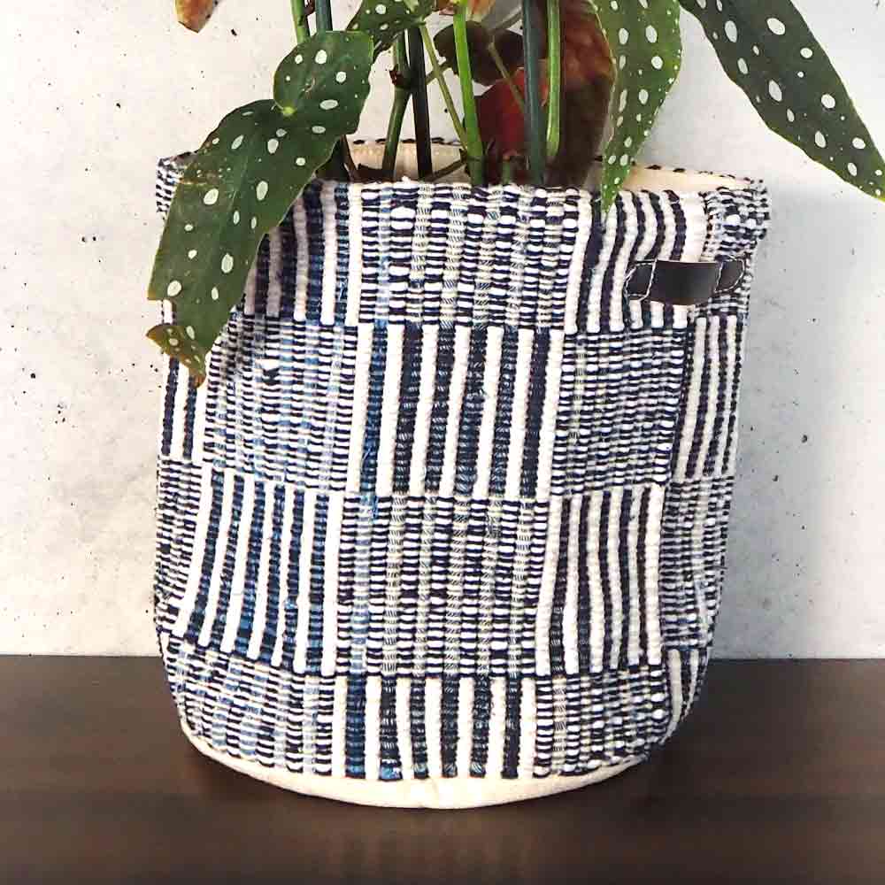 鉢カバー バスケットデニム デニムブロックチェック 【鉢カバー ／1個売り】