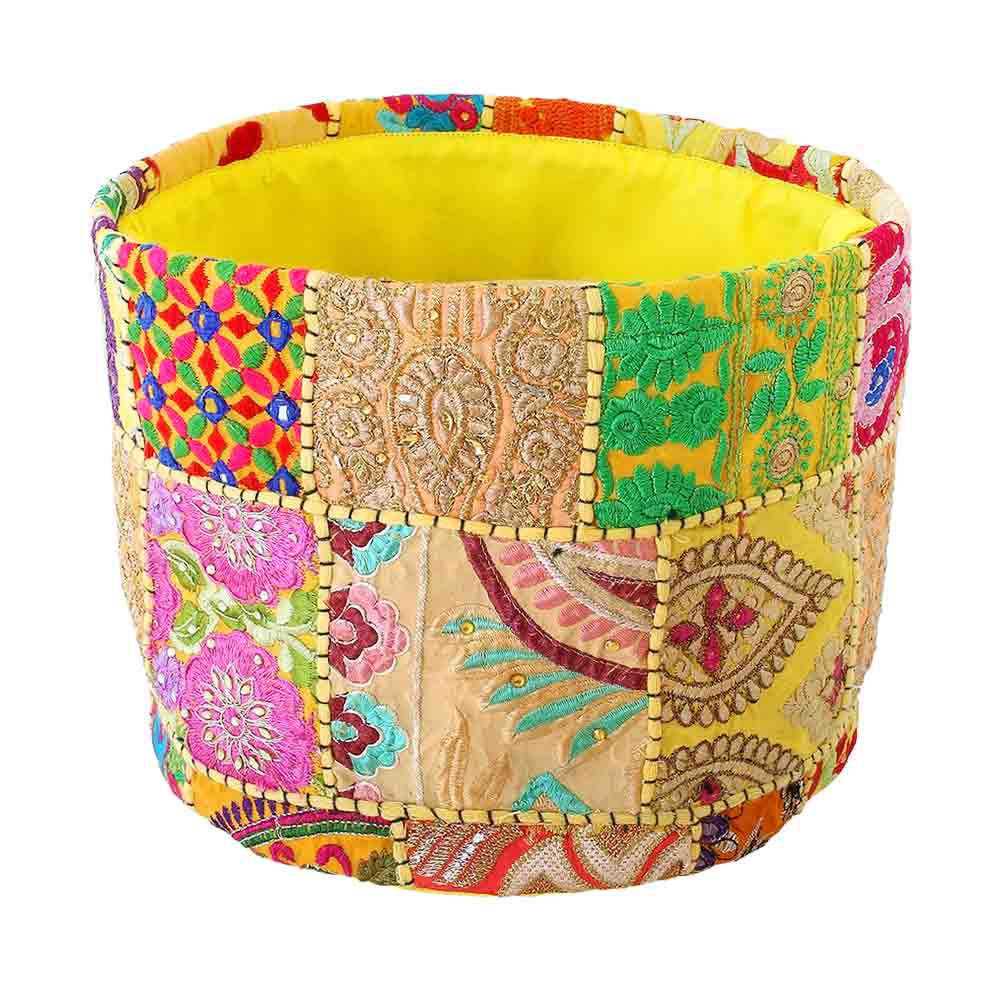 鉢カバー カンバディアパッチ バスケット イエロー 【鉢カバー Lサイズ／1個売り】