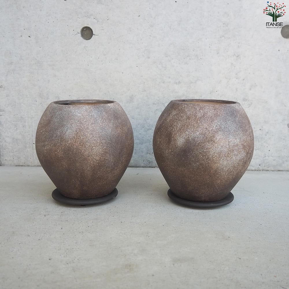 皿付陶器鉢 彩色焼磁 ダークブラウン【資材 17cm】｜ 【植物の