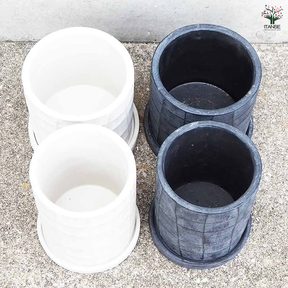 陶器鉢 ルビエカロ ロング ブラック(受皿付き)【陶器鉢 Mサイズ／1個