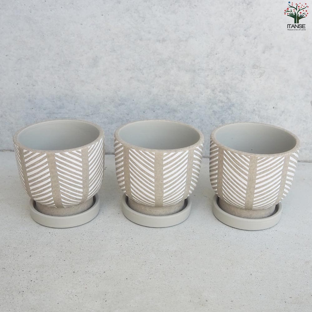 皿付陶器鉢 ヘリンボーン【資材 12cm】｜ 【植物のITANSE】全品