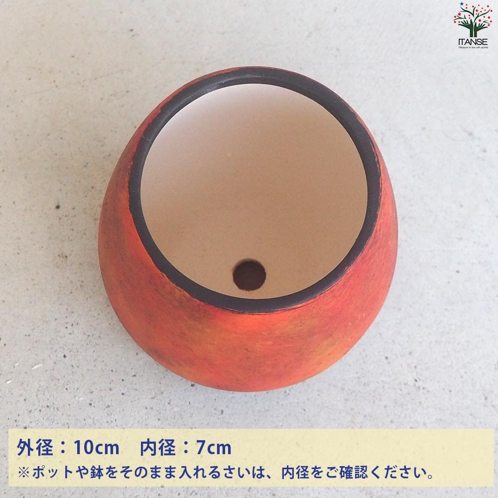 皿付陶器鉢 彩色焼磁 オレンジ【資材 10cm】｜ 【植物のITANSE