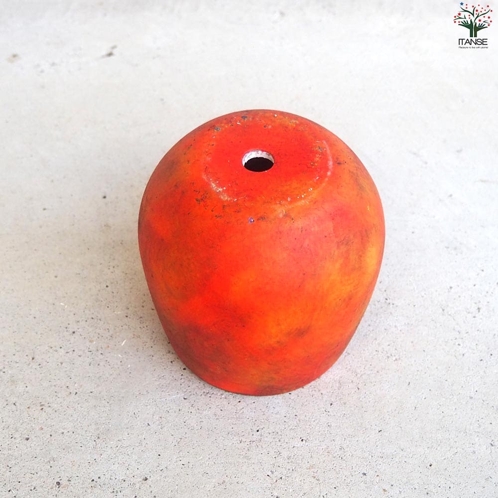 皿付陶器鉢 彩色焼磁 オレンジ【資材 10cm】｜ 【植物のITANSE