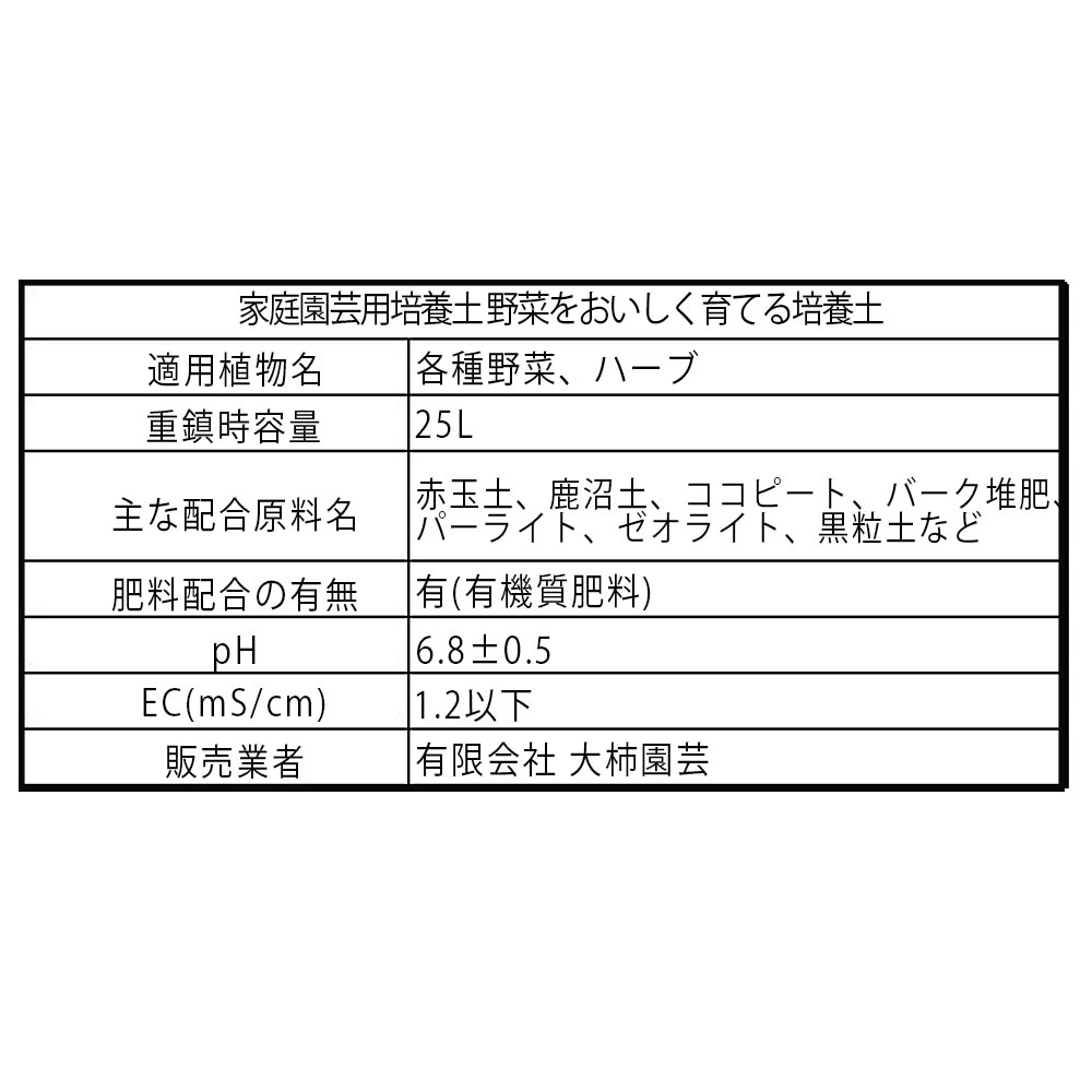 野菜・ハーブ用 培養土 野菜を美味しく育てる培養土【25L袋／1個】