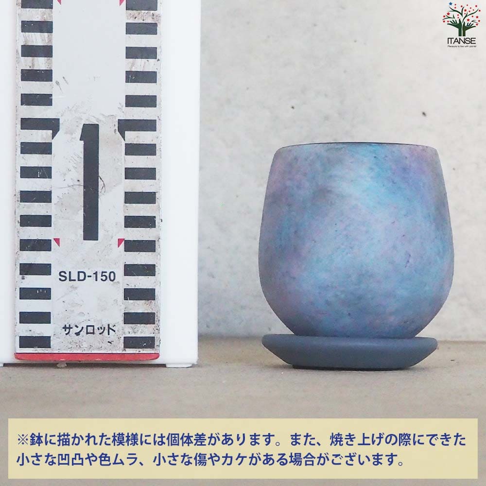皿付陶器鉢 彩色焼磁 ブルー【資材 8cm】
