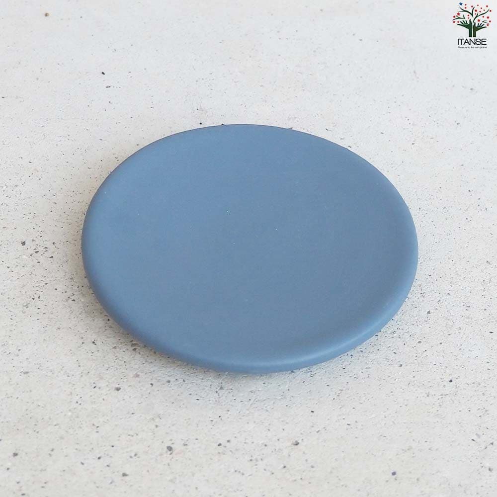 皿付陶器鉢 彩色焼磁 ブルー【資材 12cm】