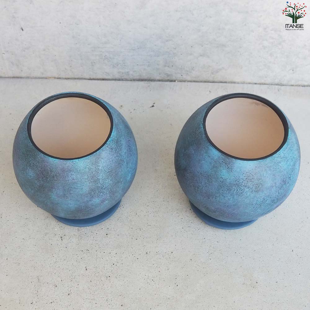 皿付陶器鉢 彩色焼磁 ダークブルー【資材 17cm】｜ 【植物の