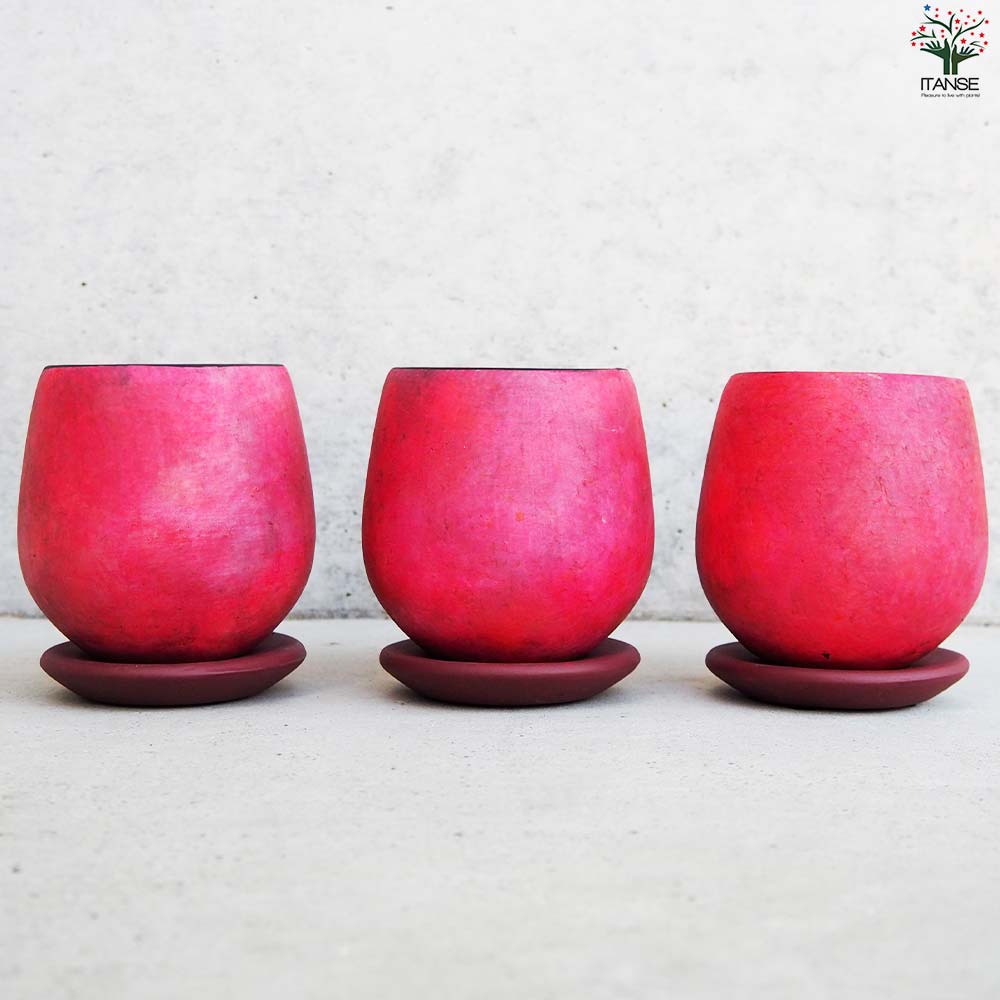 皿付陶器鉢 彩色焼磁 レッド【資材 8cm】｜ 【植物のITANSE