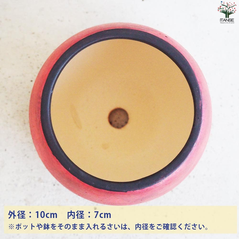 皿付陶器鉢 彩色焼磁 レッド【資材 10cm】