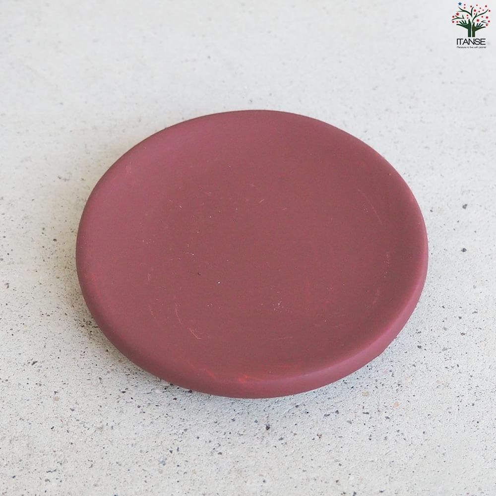 皿付陶器鉢 彩色焼磁 レッド【資材 10cm】｜ 【植物のITANSE