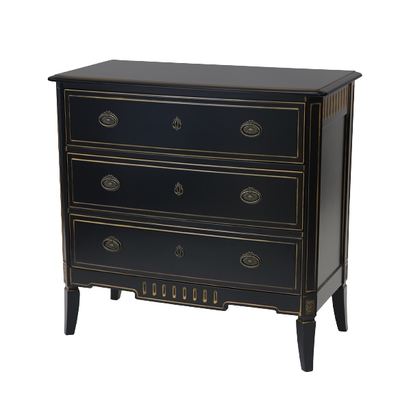 ロココ調,3段チェスト,ブラック,約W94×約D47×約H90.5(cm),収納,木製