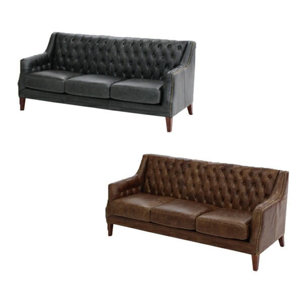 本革　ヴィンテージ　ソファ レザー アルミ 3Pソファー 本革 と レトロデザイン ソファ 3P