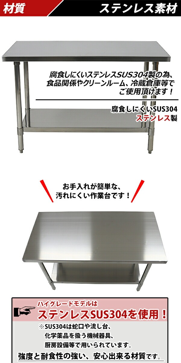 オールステンレス作業台,2段,耐荷重約200kg,約幅1200×奥行600×高さ