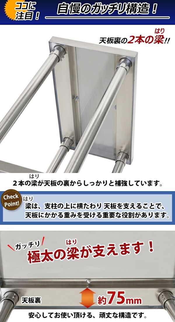 オールステンレス作業台,2段,耐荷重約150kg,約幅350×奥行600×高さ800mm