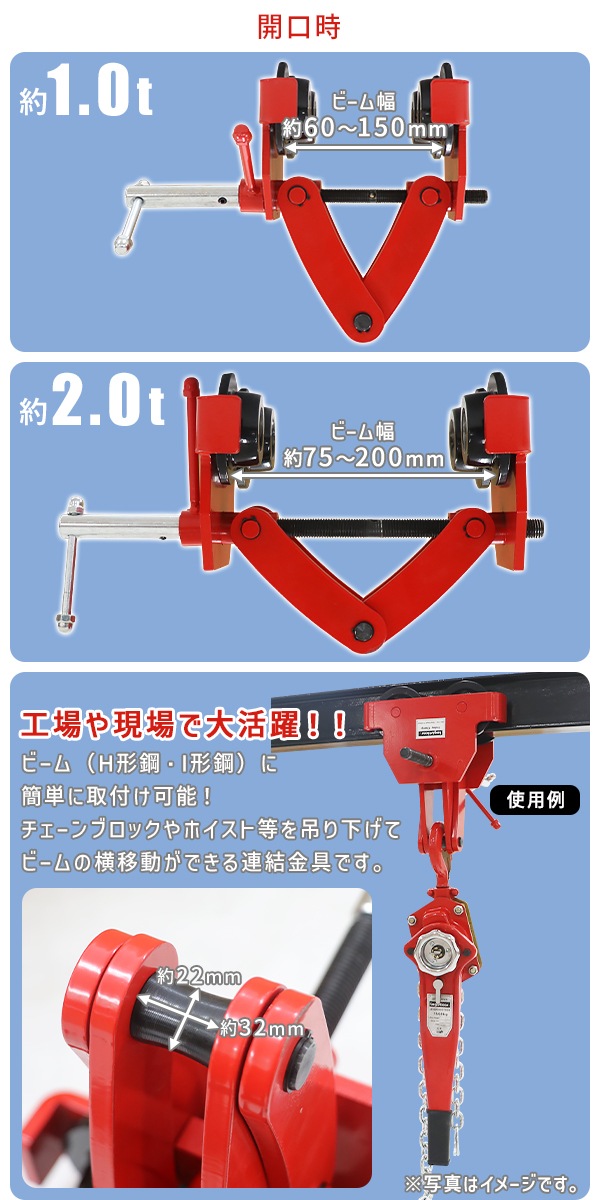 ����̵�� �ӡ���ȥ��꡼ �ȥ��꡼������  ���������1.0t 2.0t �ӡ�����1t��60��150mm 2t��75��220mm ������ �ӡ��� �����ӡ��� H���� I���� �ߤꥯ���� ��1000kg ��2000kg Ϣ���� ��������֥��å� �ߤ�� �ߤ겼�� ��æ ��� ���� ���� ���� Ŵ�� �� beamtrolley