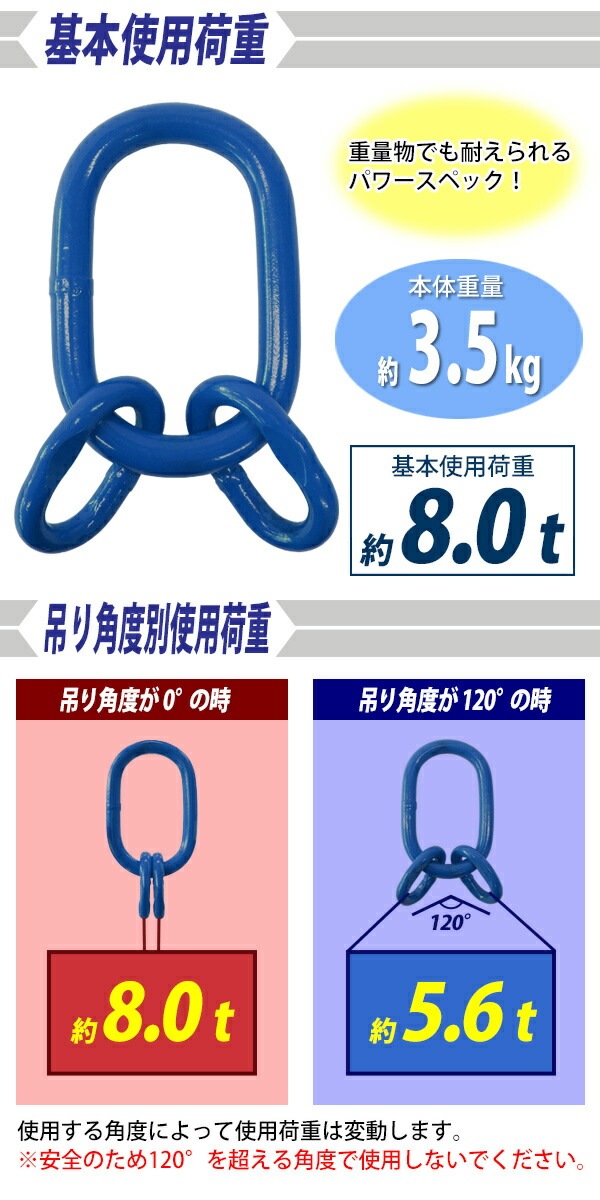 マスターリンク,サブリンク付き,使用荷重約8t,約8.0t,約8000kg,G100