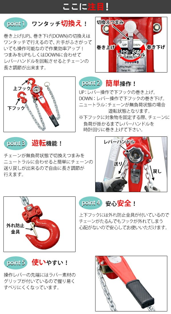 ̵ Сۥ ֥å ʲٽ3t 3000kg ɸ1.5m  Ȥ      ҳ ȥɥ DIY ߤ ĥ    Сۥ ۥ ư å  å shhoist3t15m